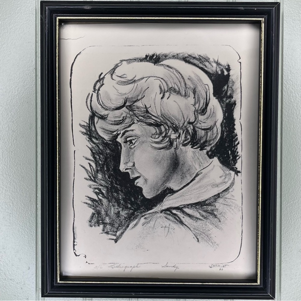Vintage Limited Edition Lithograph Portrait “Sandy” Artist Schmidt 1966 Art VTG - Picture 2 of 9